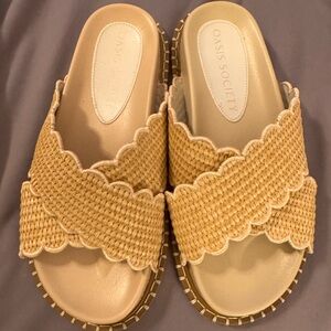 Society Beige Woven Mules